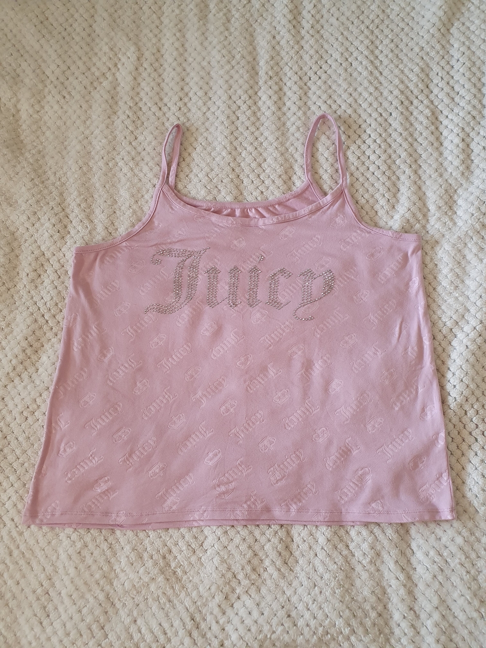 Juicy Couture Pink Satin Pajama Tank Top NWOT Size XL Rhinestone Logo Y2K